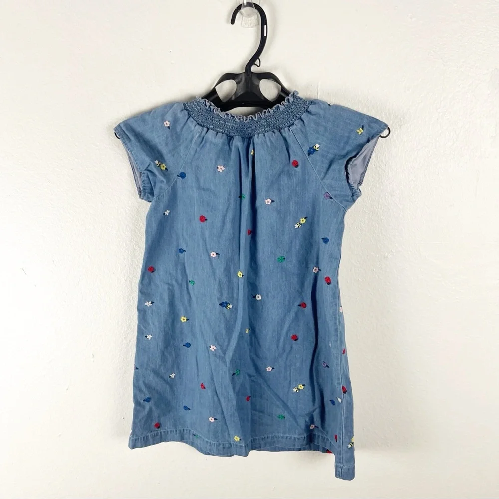 HANNA ANDERSSON Girls Springtime Chambry Ruffle Neckline Trim Dress, Size 6-7